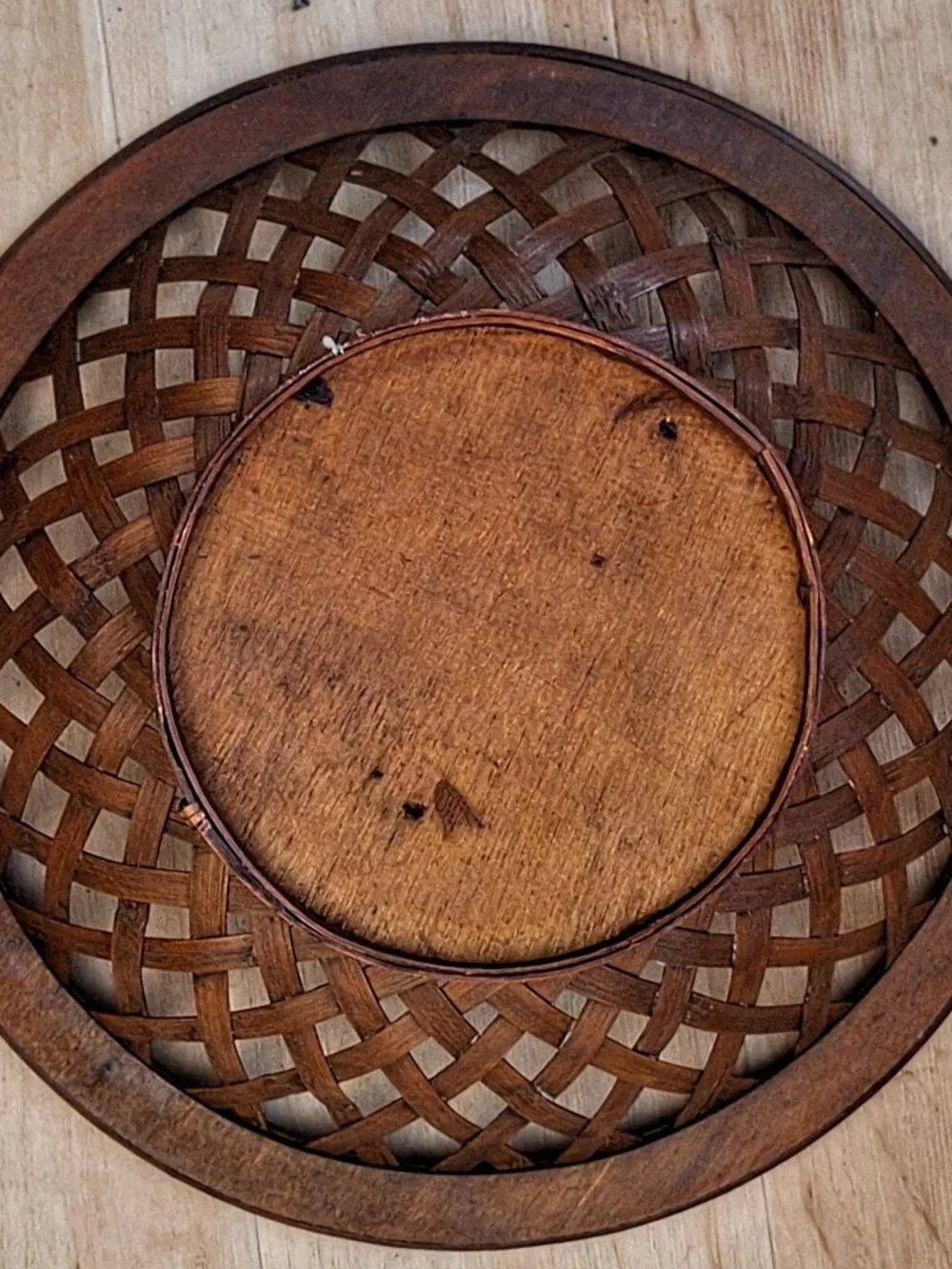 Vintage Handwoven Bamboo & Rattan Open-Weave Decorative 13 1/2